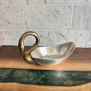 Vintage Two Tone Brass Swan Trinket Dish Figurine